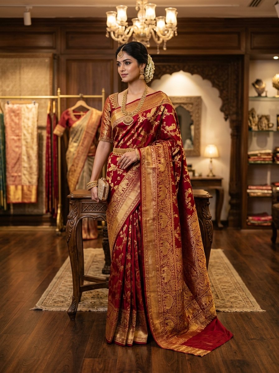 Gold zari bridal silk saree