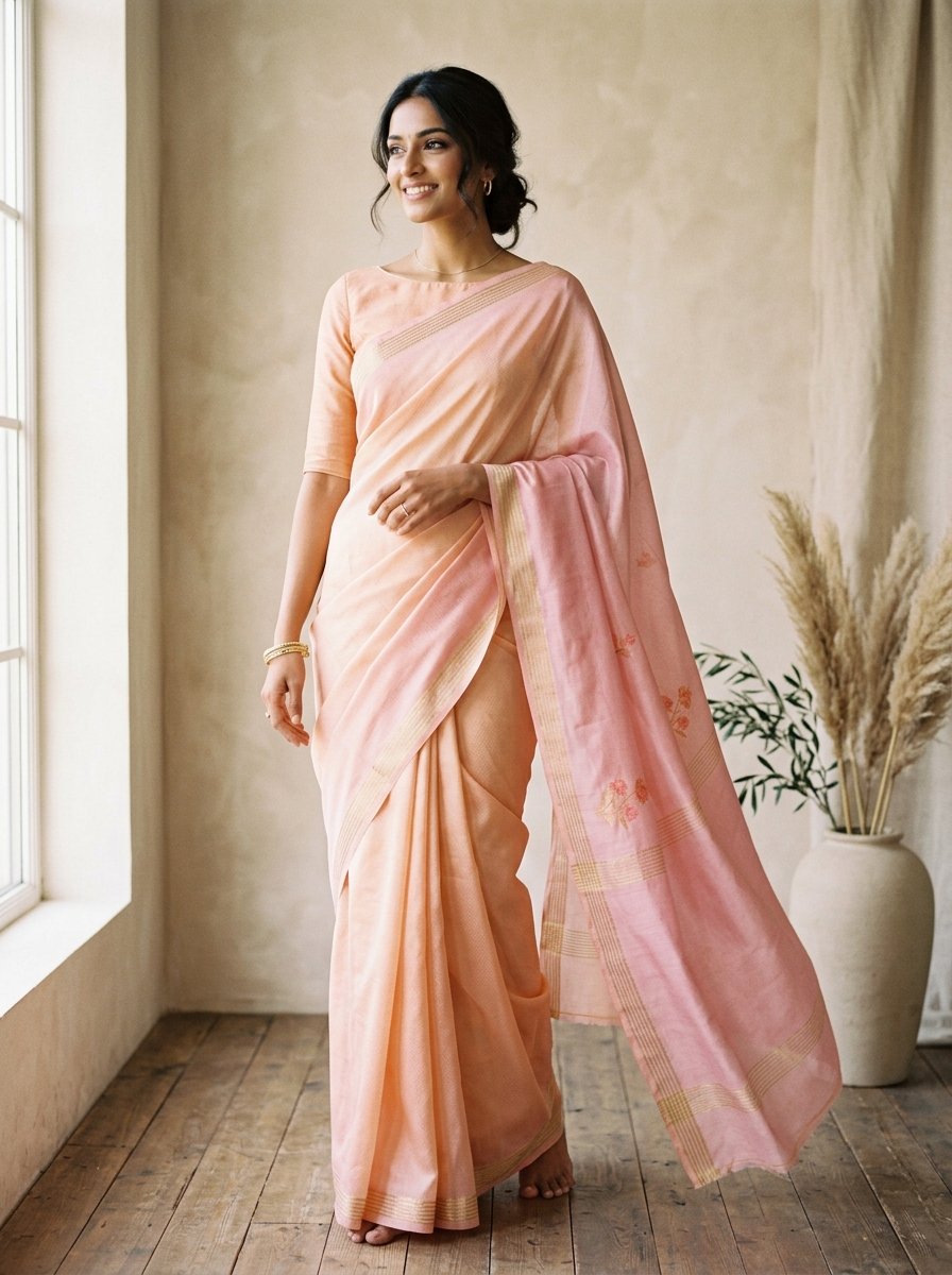 Peach soft silk drape